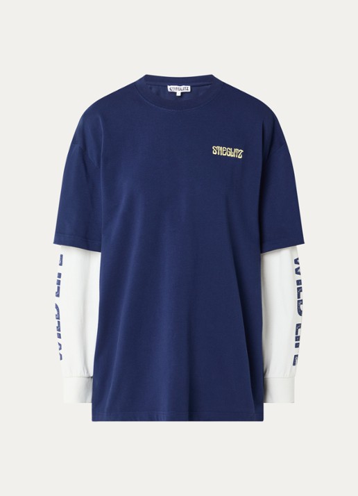 Stieglitz Fiore long sleeve met logo- en backprint - voorkant donkerblauw