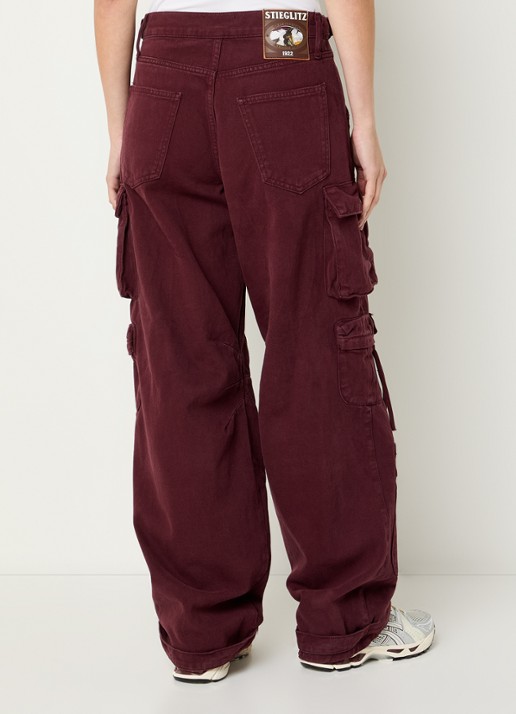 Stieglitz Franca high waist balloon fit cargobroek van denim - achterkant bordeauxrood