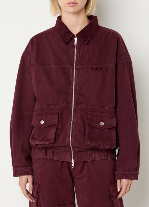Stieglitz Gianna jack van denim met klepazakken - achterkant bordeauxrood