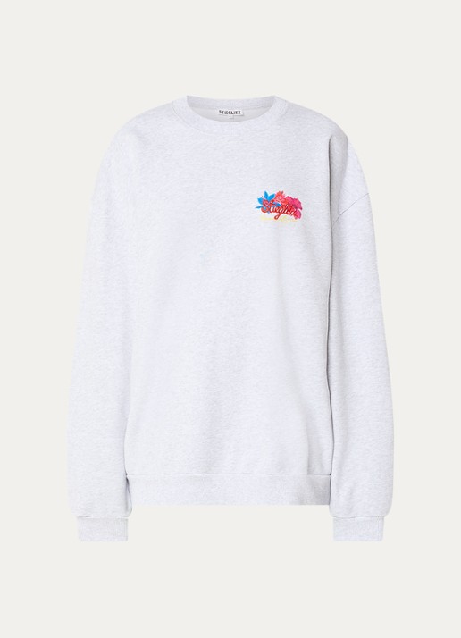 Stieglitz Glenda sweater met logoborduring en backprint - voorkant grijsmele