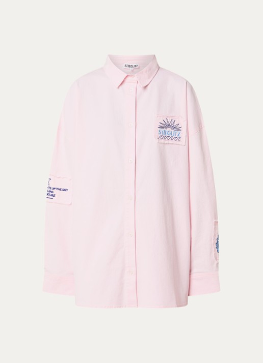 Stieglitz Jaco blouse met logo- en backprint - voorkant 2 lichtroze