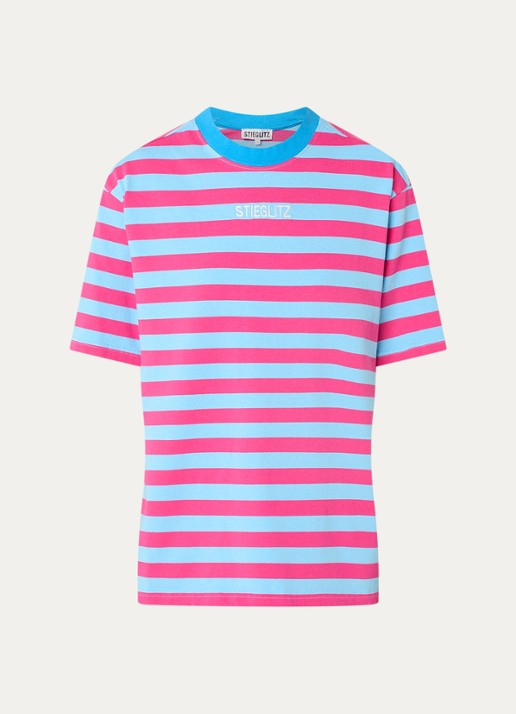 Stieglitz Joana T-shirt met logo en streepprint - voorkant 3 donkerroze