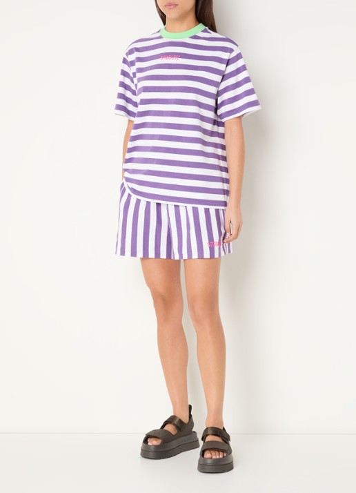 Stieglitz Joana T-shirt met streepprint en logo - voorkant 3 paars