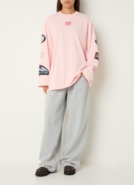 Stieglitz Juliana oversized longsleeve met logo- en backprint - voorkant 2 zalmroze