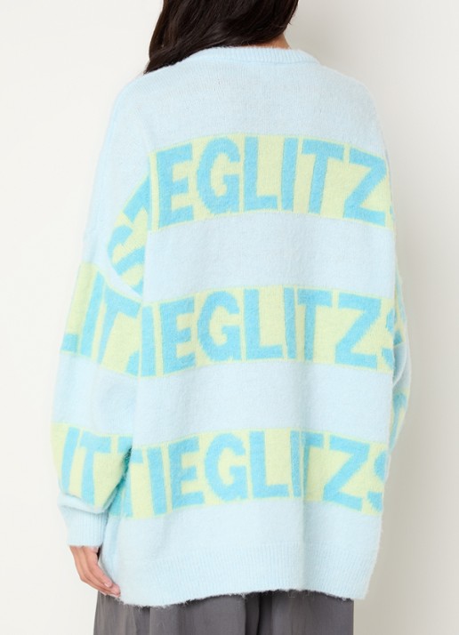 Stieglitz Keisa grofgebreide trui met logoprint - achterkant lichtblauw