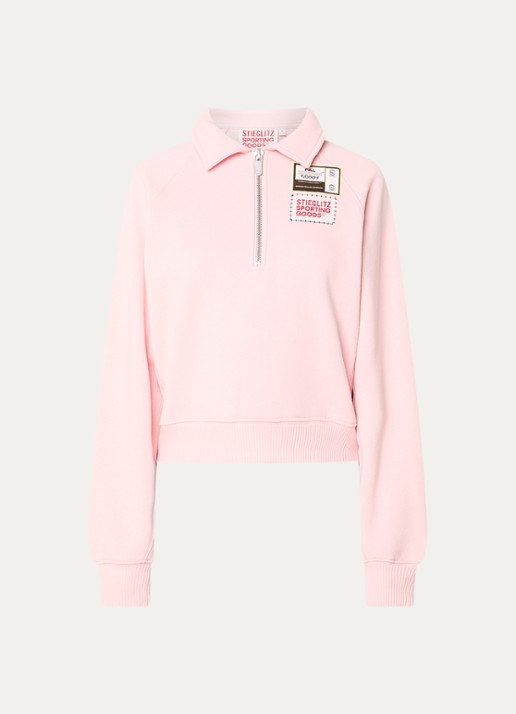 Stieglitz Lola sweater met logoprint en halve rits - voorkant lichtroze
