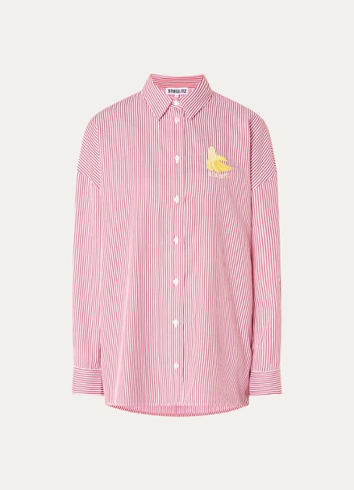 Stieglitz Lua blouse met streepprint en borduring - voorkant rood
