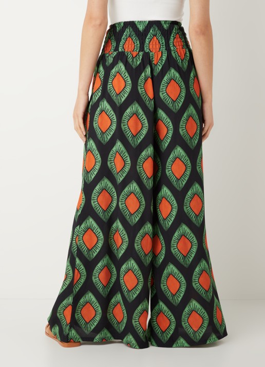 Stieglitz Mata high waist wide fit palazzo broek van viscose met print - achterkant 4 zwart