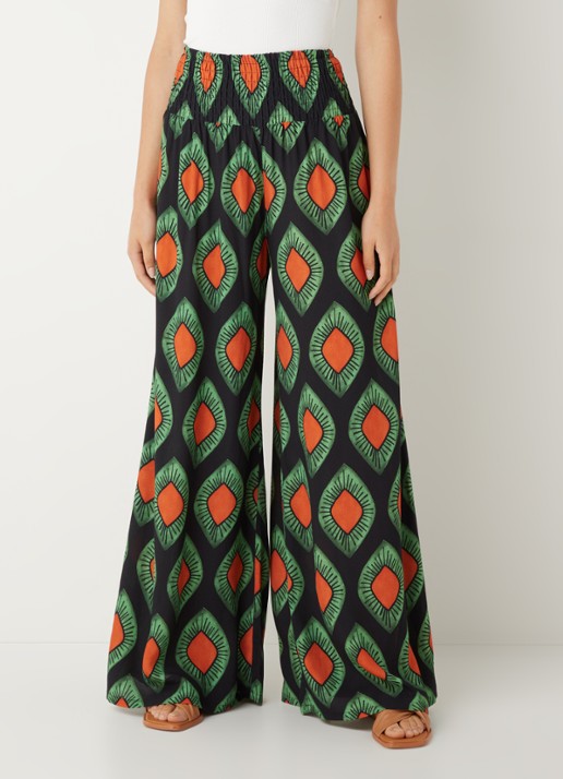 Stieglitz Mata high waist wide fit palazzo broek van viscose met print - detail zwart