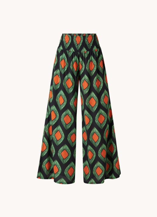 Stieglitz Mata high waist wide fit palazzo broek van viscose met print - voorkant 2 zwart