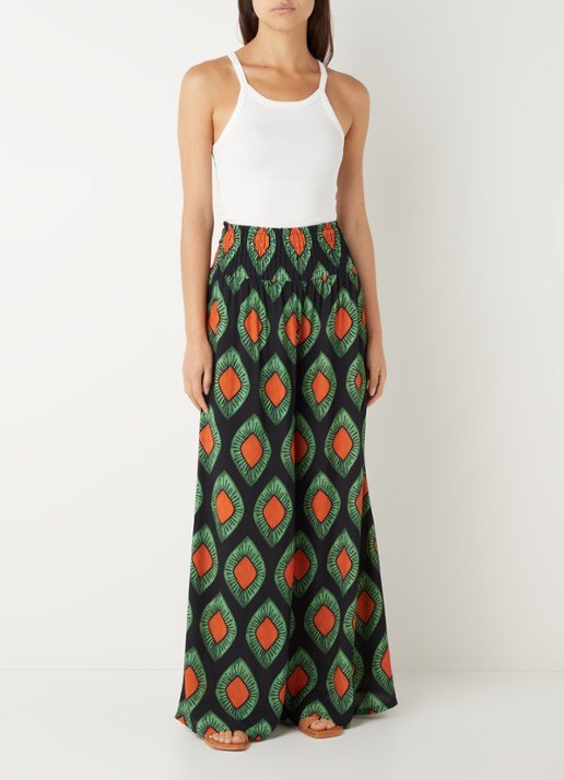 Stieglitz Mata high waist wide fit palazzo broek van viscose met print - voorkant 3 zwart