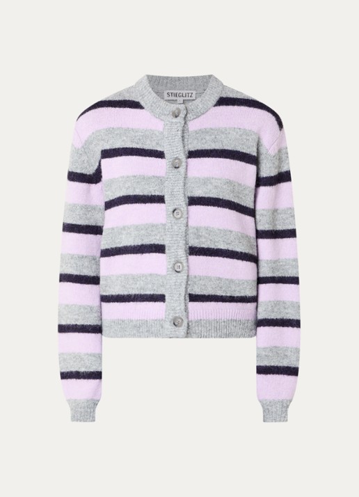 Stieglitz Mova grofgebreid vest in wolblend met ingebreid patroon - voorkant 3 paars