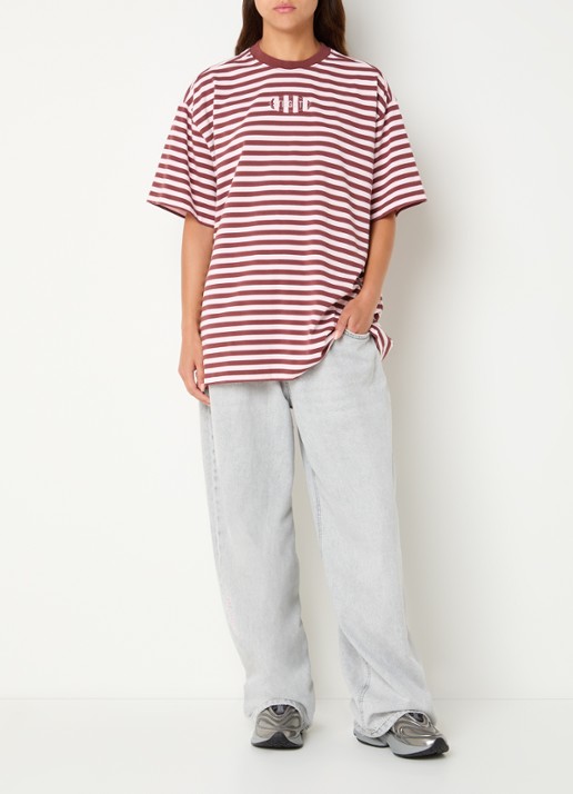 Stieglitz Oversized T-shirt met streepprint - voorkant 3 roze