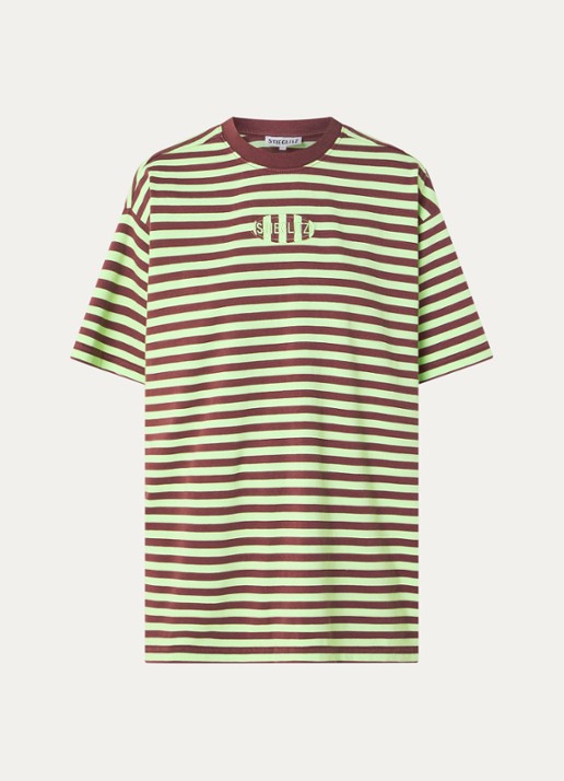 Stieglitz Oversized T-shirt met streepprint - voorkant 3 groen