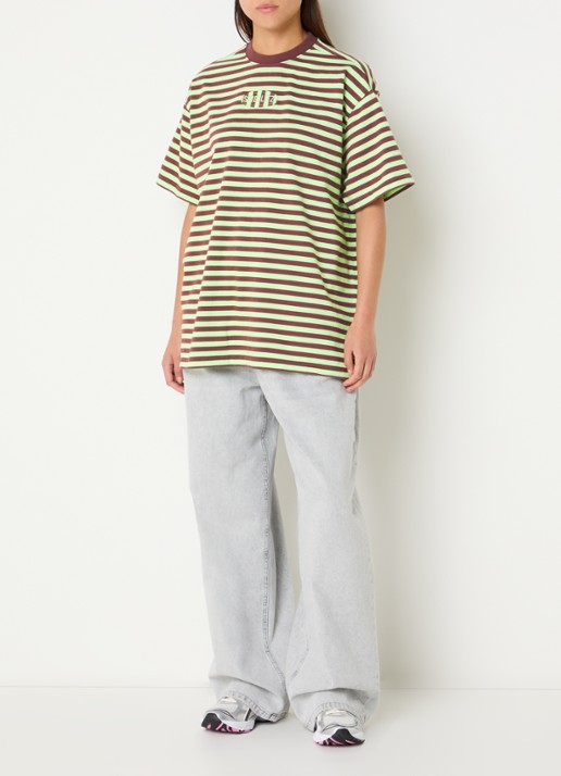 Stieglitz Oversized T-shirt met streepprint - voorkant 4 groen