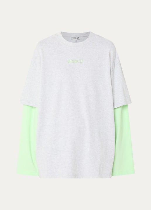 Stieglitz Stan longsleeve met logo - voorkant neongroen
