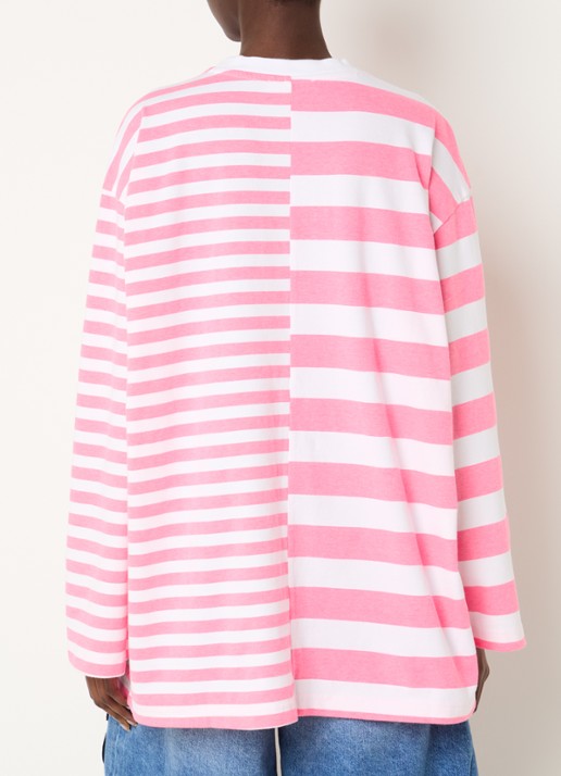 Stieglitz Tacito longsleeve met streepprint en logoborduring - achterkant roze