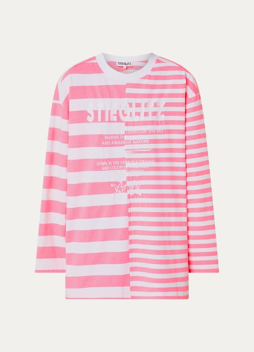 Stieglitz Tacito longsleeve met streepprint en logoborduring - voorkant 3 roze