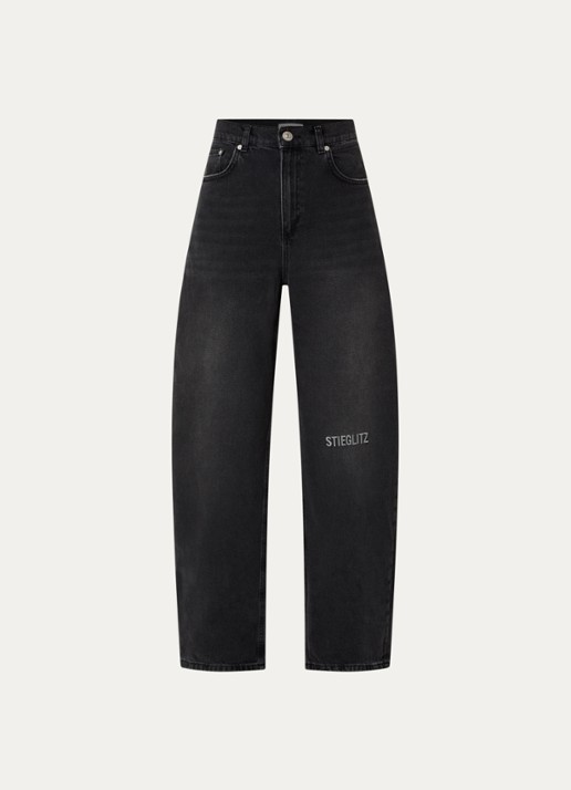 Stieglitz Teresa high waist loose fit jeans met steekzakken - voorkant 4 zwart