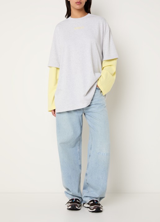 Stieglitz Teresa high waist wide leg jeans met logoborduring - voorkant 3 indigo