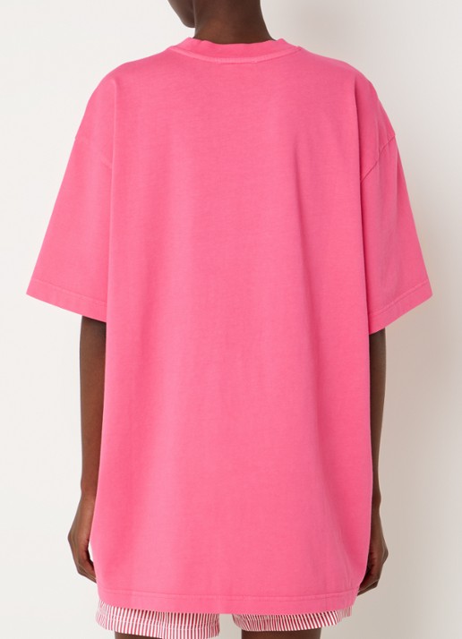 Stieglitz Worn-out oversized T-shirt met logoborduring - achterkant donkerroze
