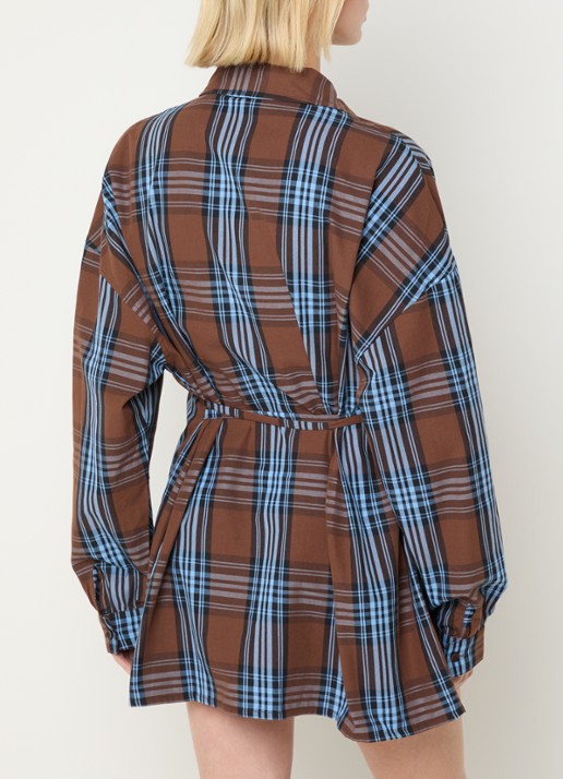 Stieglitz Zita mini blousejurk met ruitdessin - achterkant 4 bruin