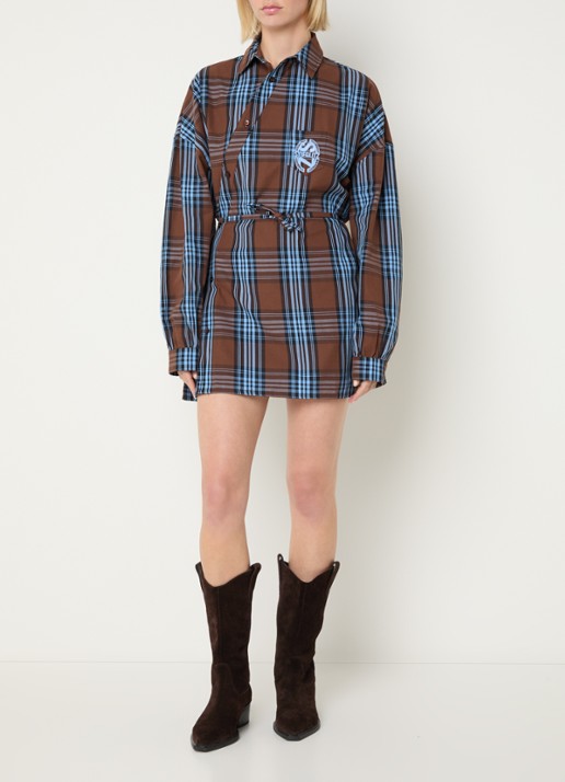 Stieglitz Zita mini blousejurk met ruitdessin - voorkant 3 bruin