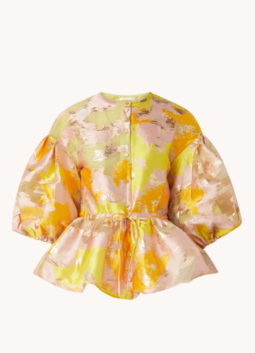 STINE GOYA Ferrah blouse met lurex en ballonmouw - voorkant 2 geel