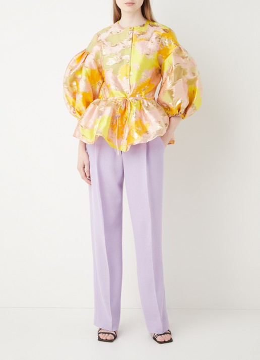 STINE GOYA Ferrah blouse met lurex en ballonmouw - voorkant 3 geel