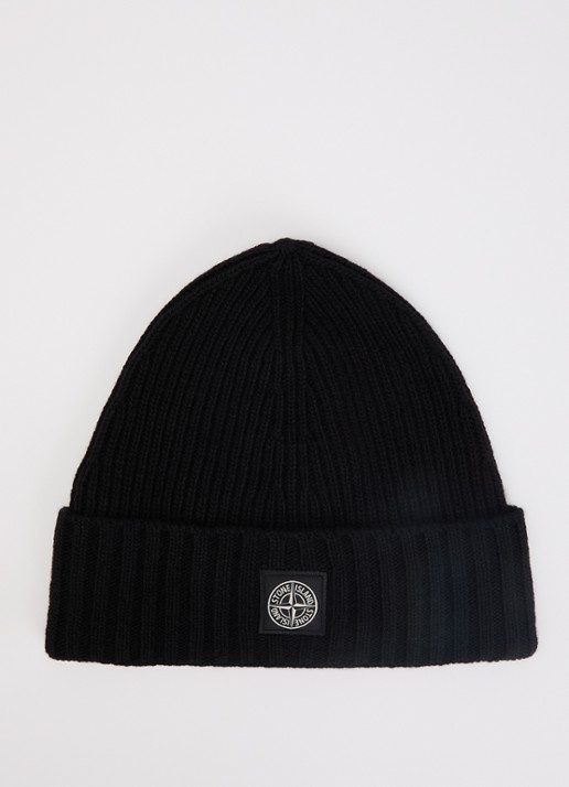 Stone Island 00001 ribgebreide muts in kasjmierblend met logo