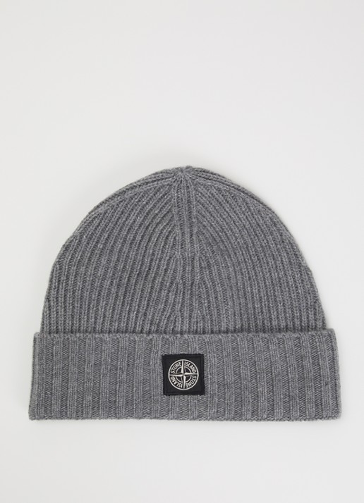 Stone Island 00001 ribgebreide muts in kasjmierblend met logo