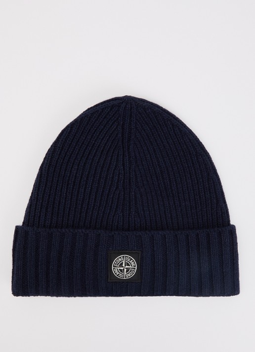 Stone Island 00001 ribgebreide muts in kasjmierblend met logo
