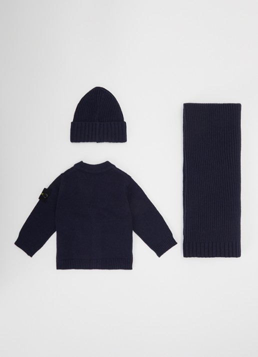 Stone Island 00001 set van vest met muts en sjaal in giftbox 3-delig - voorkant 2 donkerblauw