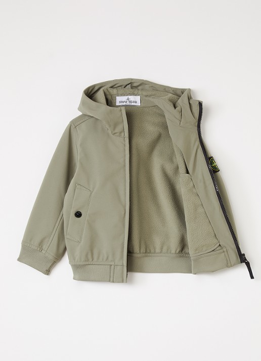 Stone Island 00001 softshell jack met logo - voorkant 3 olijfgroen