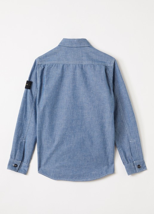 Stone Island 00002 overhemd van chambray - voorkant 3 lichtblauw
