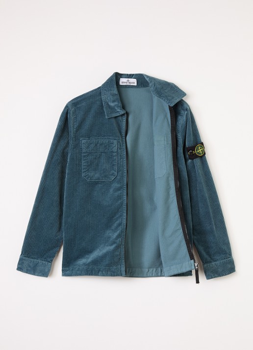Stone Island 00002 overshirt van corduroy - voorkant 3 petrol
