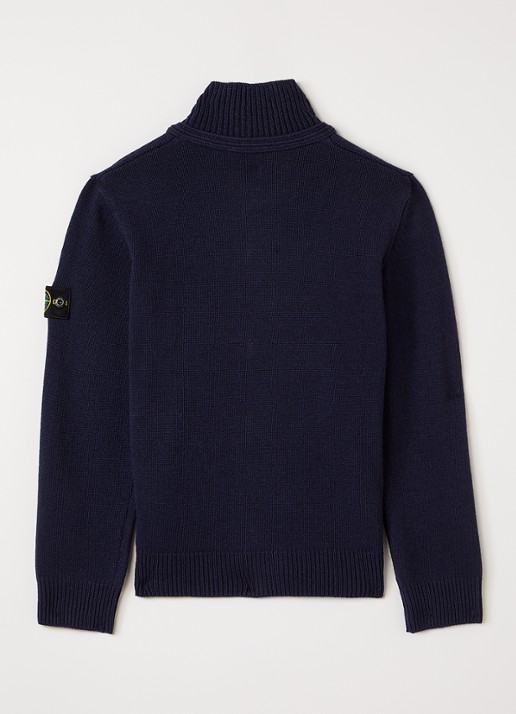 Stone Island 00003 grofgebreid vest in scheerwolblend met logo - achterkant donkerblauw