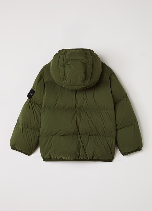 Stone Island 00004 puffer jack met capuchon en ritszakken - achterkant legergroen