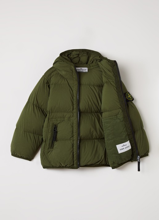 Stone Island 00004 puffer jack met capuchon en ritszakken - voorkant 3 legergroen