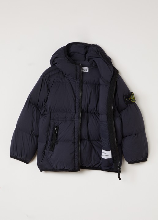Stone Island 00004 puffer jack met capuchon en ritszakken - voorkant 3 donkerblauw