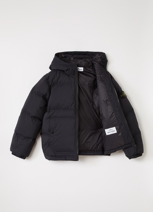 Stone Island 00005 puffer jack met logo - voorkant 2 donkerblauw