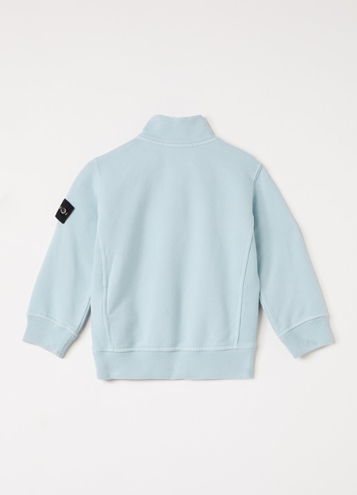 Stone Island 00005 sweater met logo en halve rits - voorkant 3 lichtblauw
