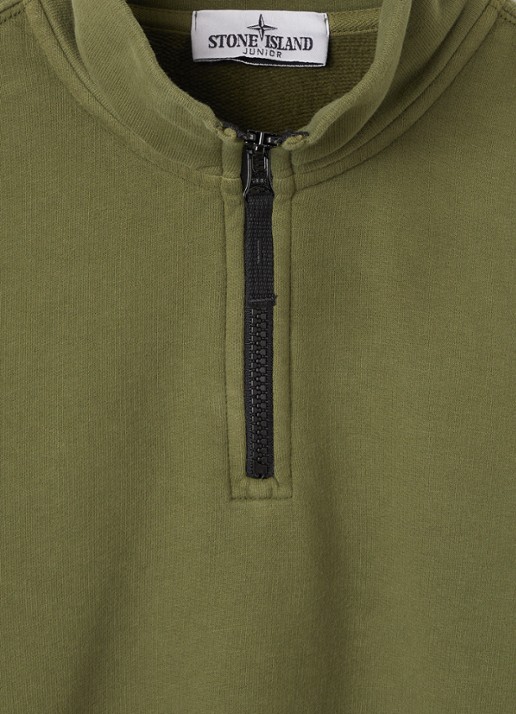 Stone Island 00005 sweater met logo en halve rits - detail legergroen