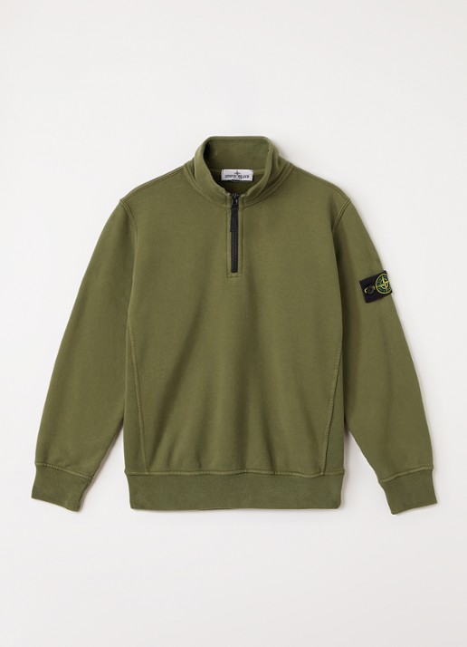 Stone Island 00005 sweater met logo en halve rits - voorkant 2 legergroen