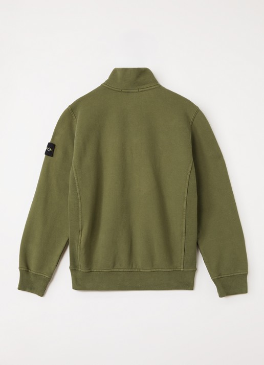 Stone Island 00005 sweater met logo en halve rits - voorkant 3 legergroen