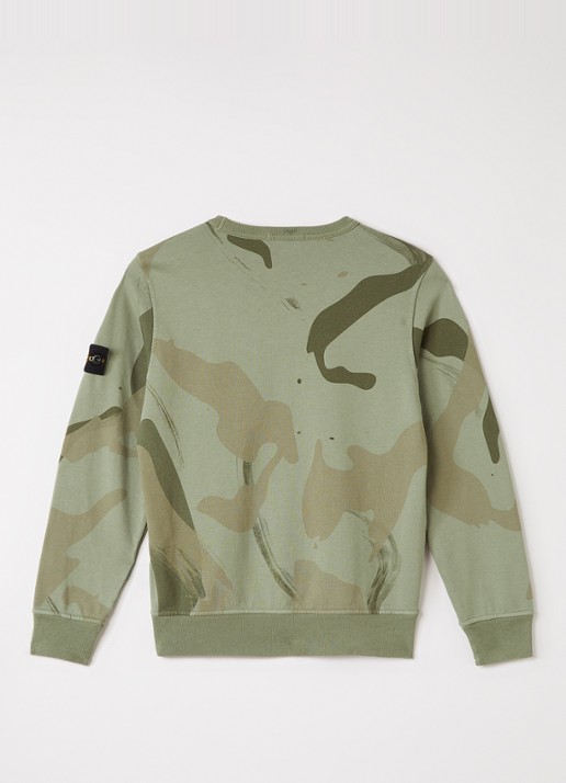 Stone Island 00013 sweater met camouflageprint - voorkant 2 lindegroen