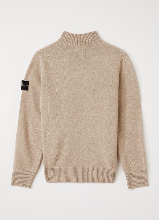 Stone Island 00014 fijngebreide trui in kasjmierblend met halve rits - voorkant 2 beige
