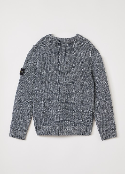 Stone Island 00014 grofgebreide trui met gemêleerd dessin - voorkant 3 donkerblauw