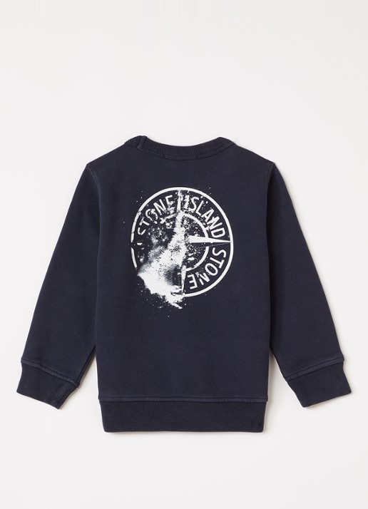 Stone Island 00014 sweater met logo- en backprint - voorkant 3 donkerblauw