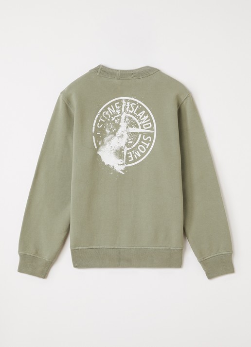 Stone Island 00014 sweater met logo- en backprint - voorkant 3 olijfgroen